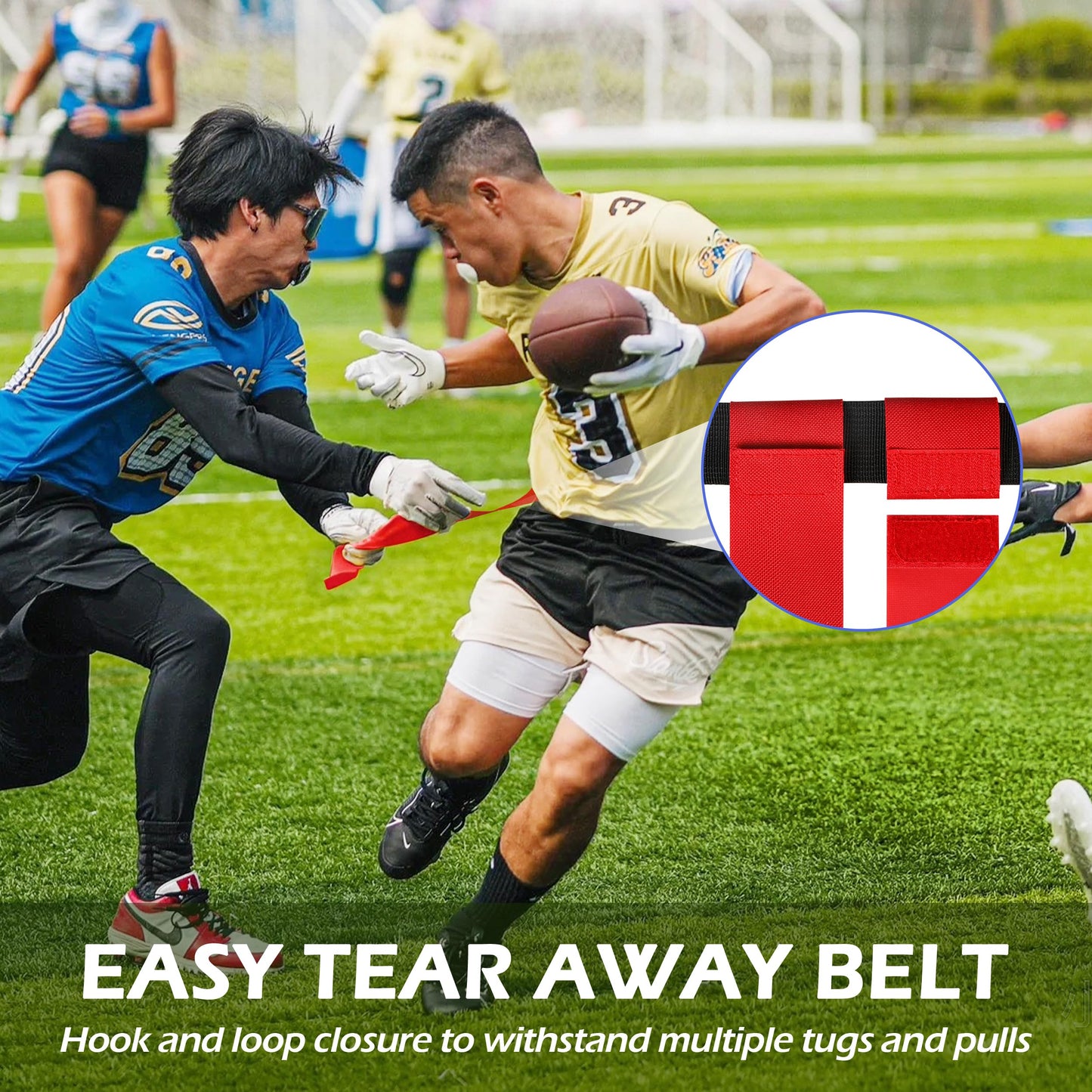 Uikro Flag Football Belts, 14 Player Adjustable Flag Football Set for Sports Training Competition (Red & Blue)