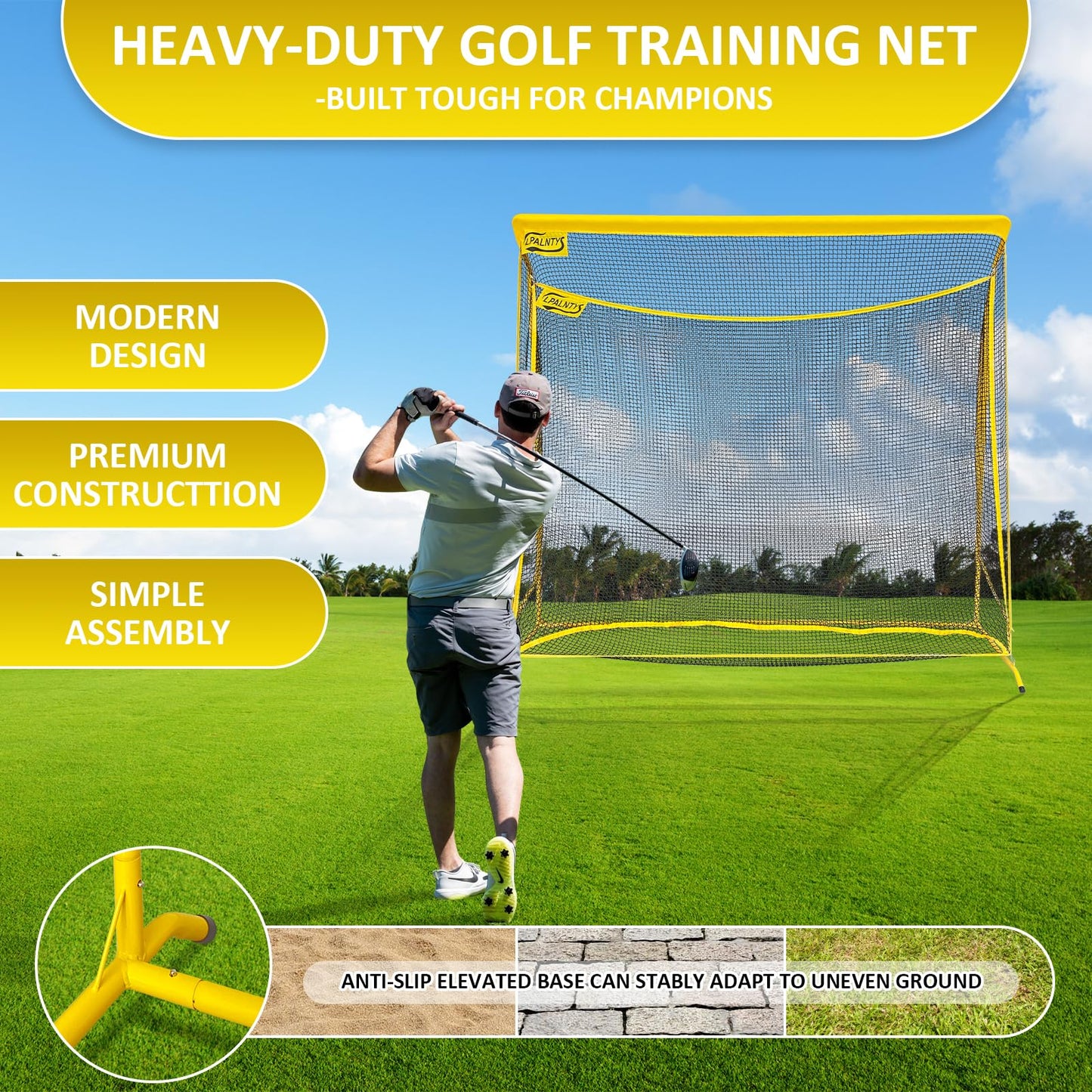 Golf Hitting Net with Extra Striking Net, 10x7ft Heavy Duty Golf Practice Net for Golfer Backyard Driving Swing, Golf Impact Net Cage Metal Frame with Storage Bag and Elevated Base, Indoor Outdoor Use