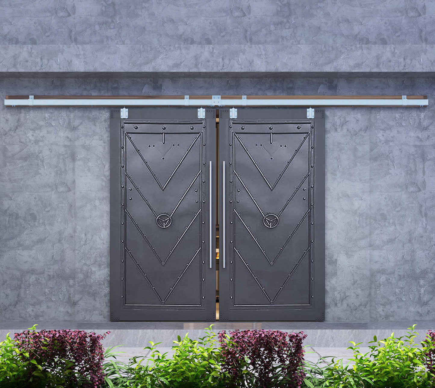 DIYHD 10FT Galvanized Steel Exterior Double Sliding Barn Door Hardware,Heavy Duty Wall Mount Box Track Kit for Outdoor Use,MAX Load 330lbs,Kit to Hang 2 Doors(Fit 30" X 2 Door)