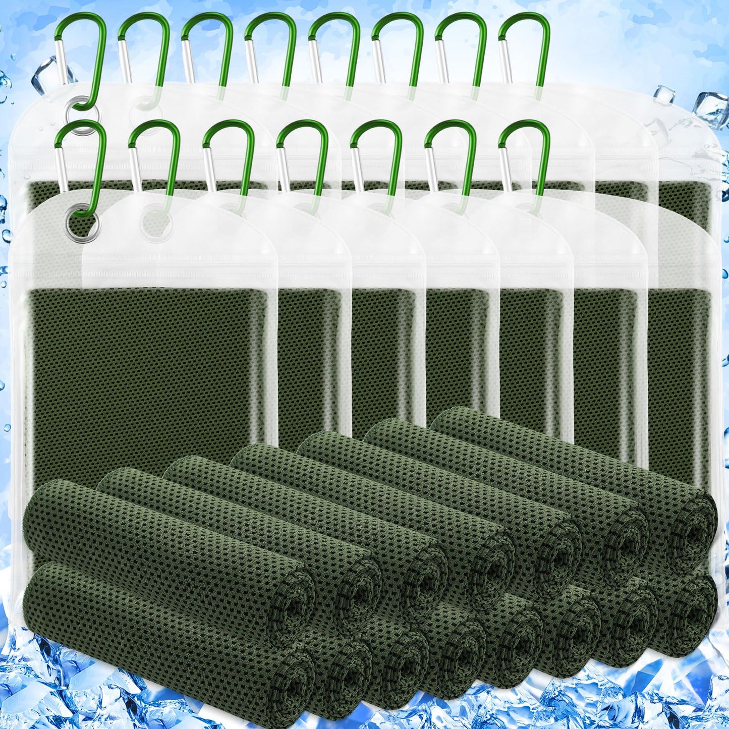 Hosuly 15 Pack Cooling Towels 40" x 12" Cooling Towels for Neck and Face Iced Towel Microfiber Soft Breathable Chilly Yoga Towel for Hot Weather(Olive Green)