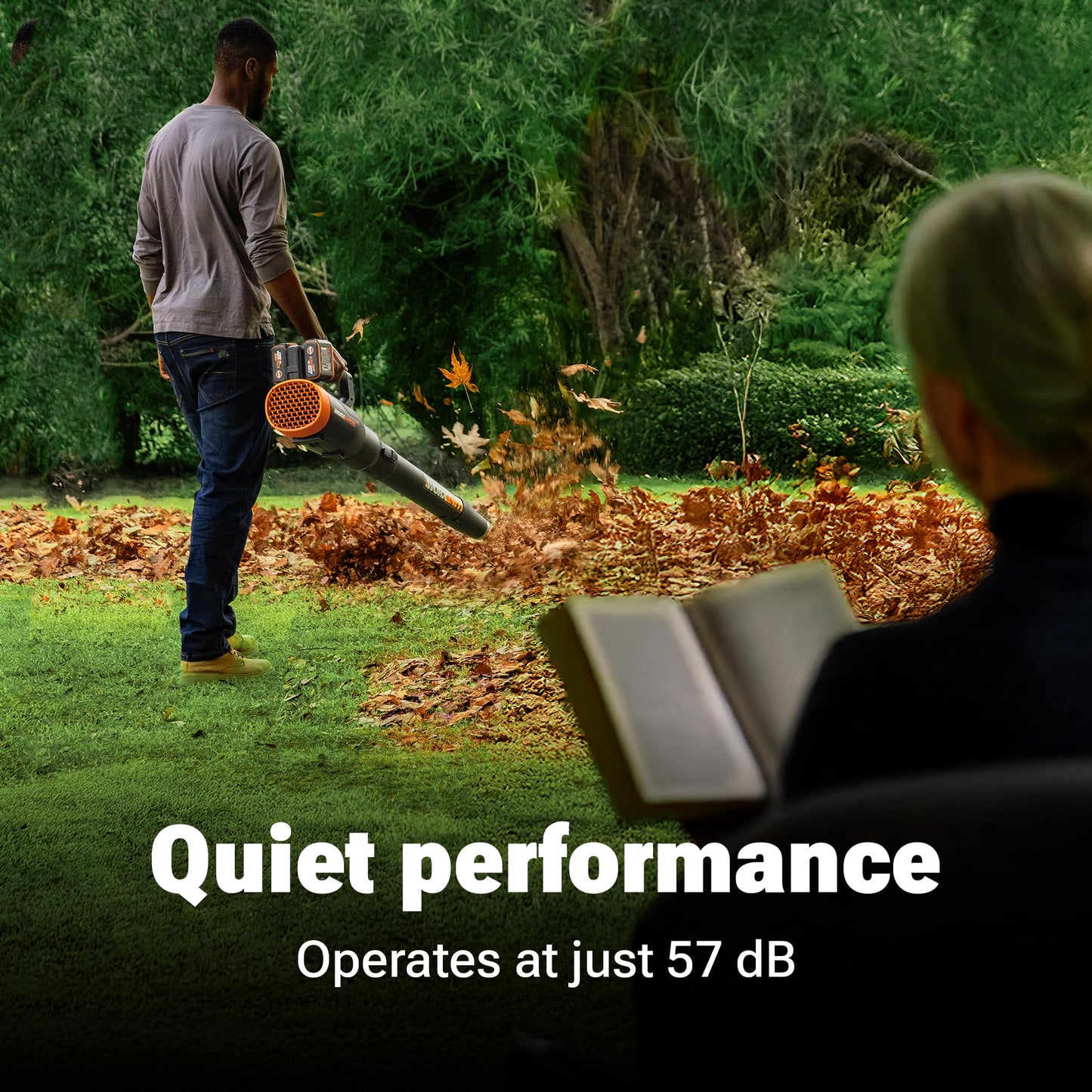 WORX Nitro Cordless Leaf Blower, Quiet Electric Blower for Lawn Care with 530 CFM & 180 MPH, 2 × 4.0 Ah Batteries & Charger Included, WG581.1