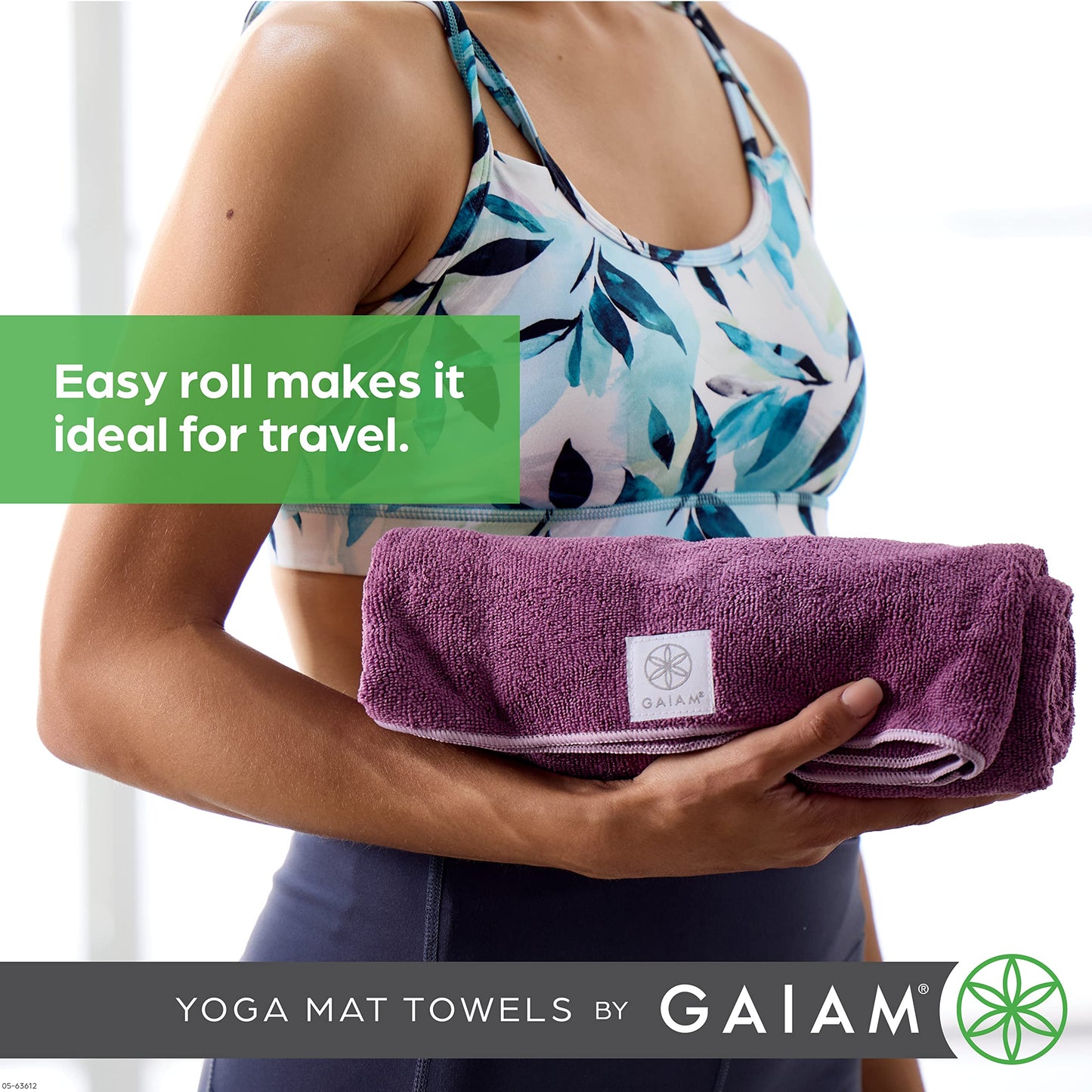 Gaiam Yoga Mat Towel — Non-Slip Microfiber Hot Yoga Towel, 24" x 68" Mat-Sized, Quick Dry & Super Absorbent for Bikram, Pilates & Gym, Heron Lilac