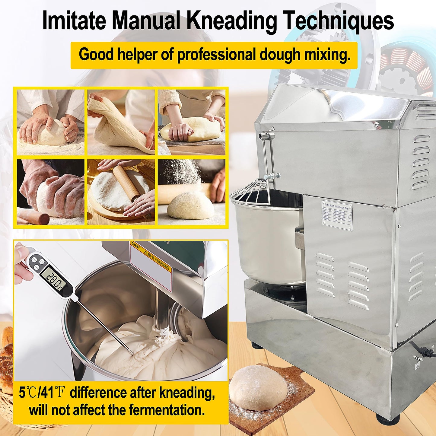 LGXEnzhuo 30L Commercial Dough Mixer with Dual Rotation and Dual Speed, 110V 1500W Electric Dough Kneading Machine - Time Set, Stainless Steel, Emergency Stop, for Pizze and Bread