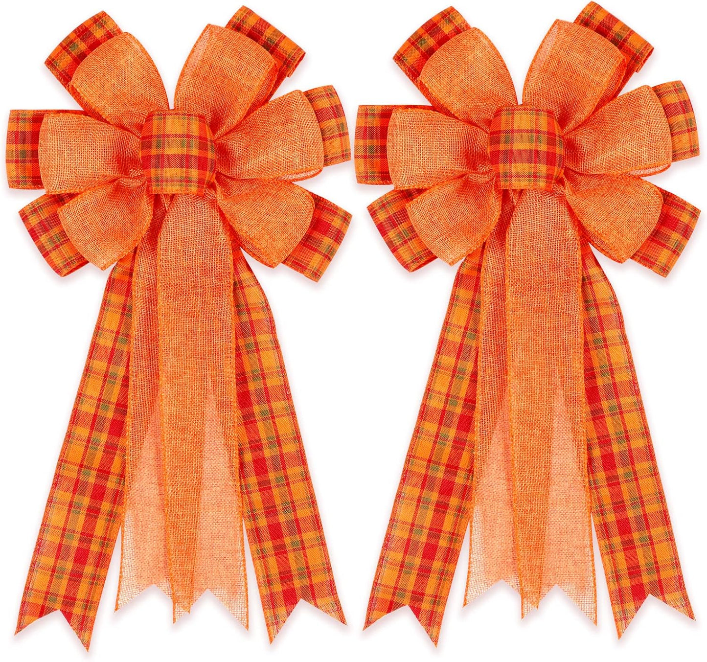 Skiennix Fall Bows - 2 Pack Halloween & Thanksgiving Wreath Decorations | Orange Buffalo Plaid
