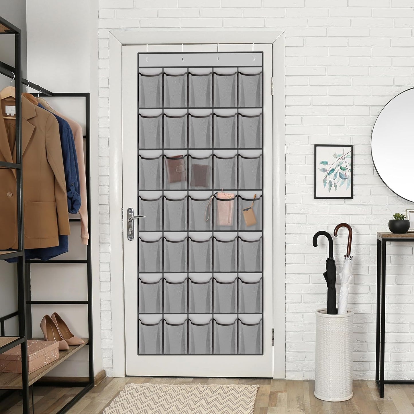 WVM Over The Door Shoe Organizer - 35 Breathable Mesh Pockets | Large Capacity Closet Storage in Grey