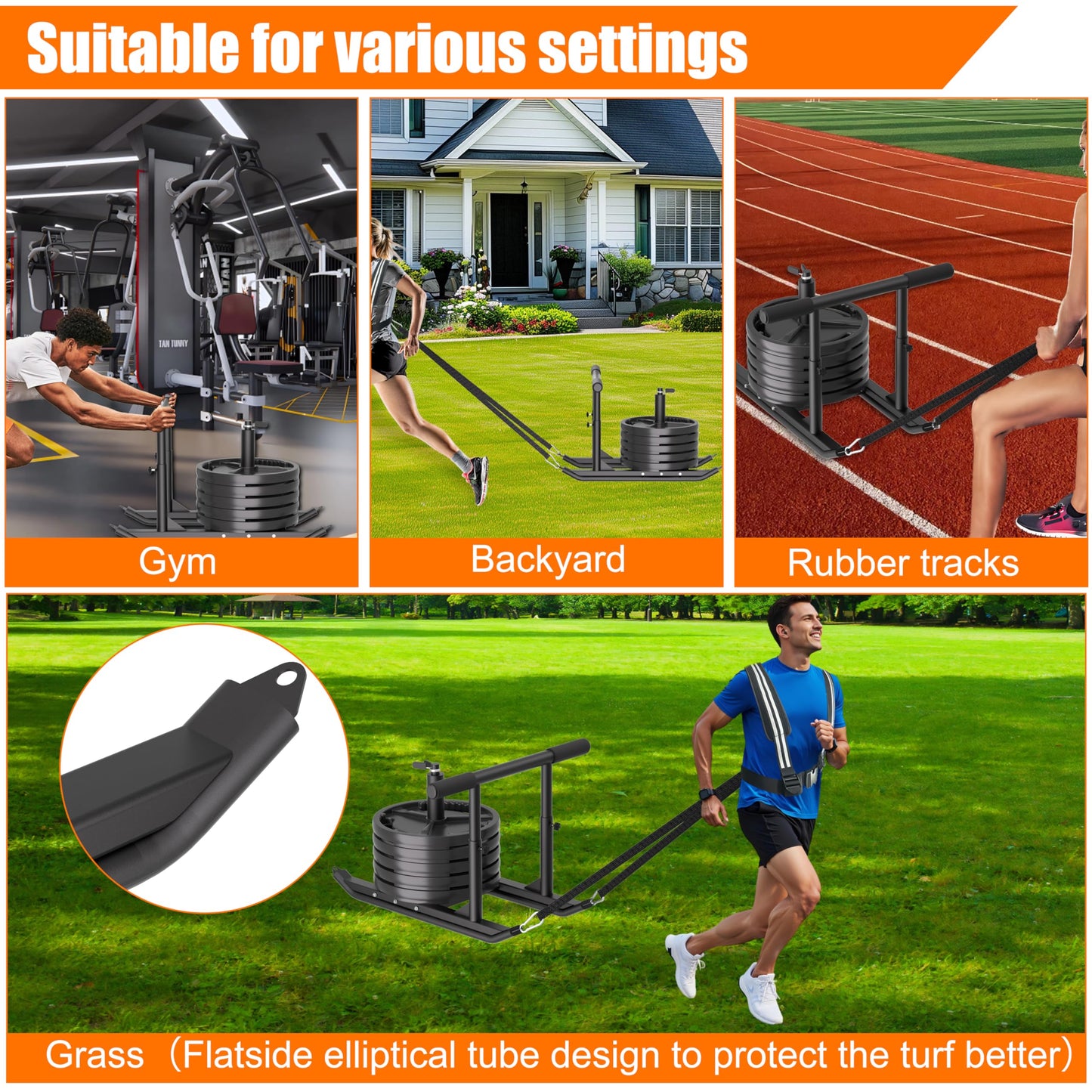 Weight Sled for Training - Heavy Duty Football Sled for Lineman, Adjustable Height Handle Push Pull Sled, Speed & Strength Training, Sled for Working Out, Ideal for Indoor & Outdoor Fitness