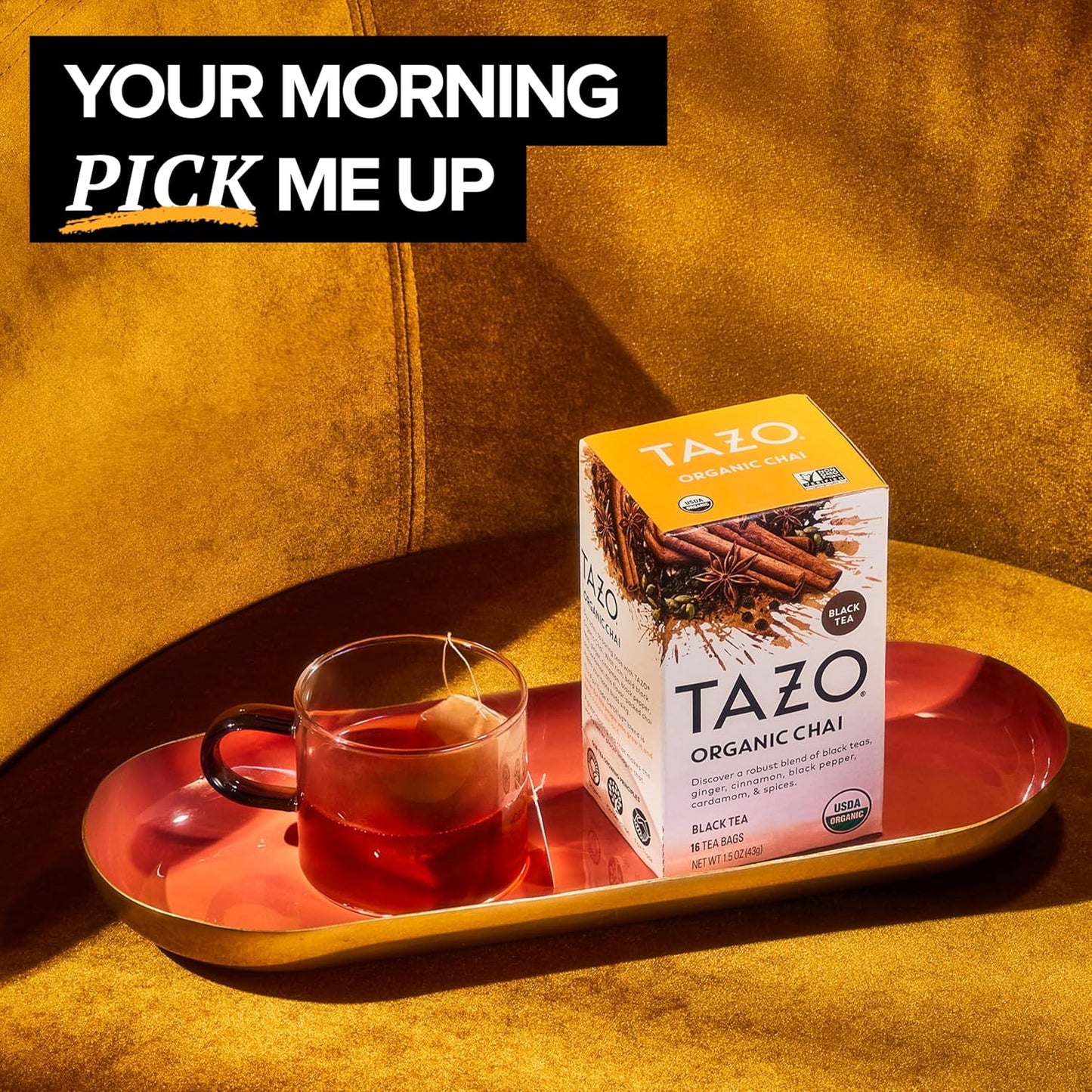 TAZO Organic Chai Black Tea Bags - Spiced Blend with Ginger, Cinnamon & Cardamom | 96 Total Bags (16ct x 6)