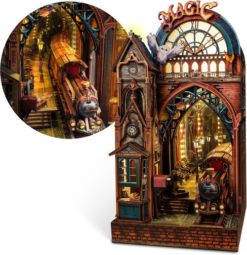 FUNPOLA LED 3D Puzzle - Interactive Magic Station Book Nook Kit | DIY Miniature Decor Gift