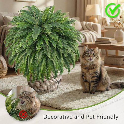 Forest Prince 50" Artificial Boston Ferns - Large Faux Bush Plants with 96 Fronds for Outdoor Decor