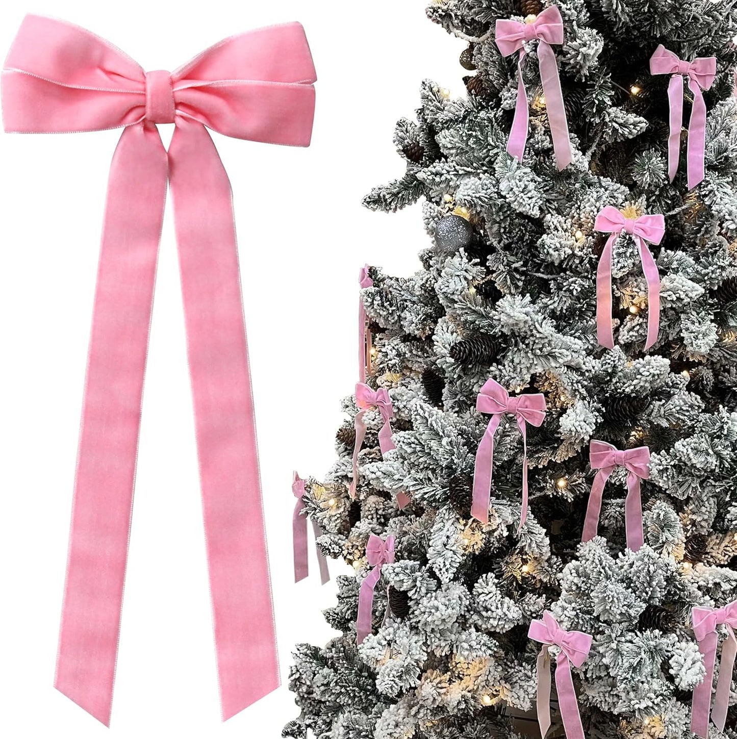 Skiennix 12Pcs Pink Velvet Bows | Elegant Valentine's Day Tree Decorations - 5in x 10in Ornaments for Home & Weddings
