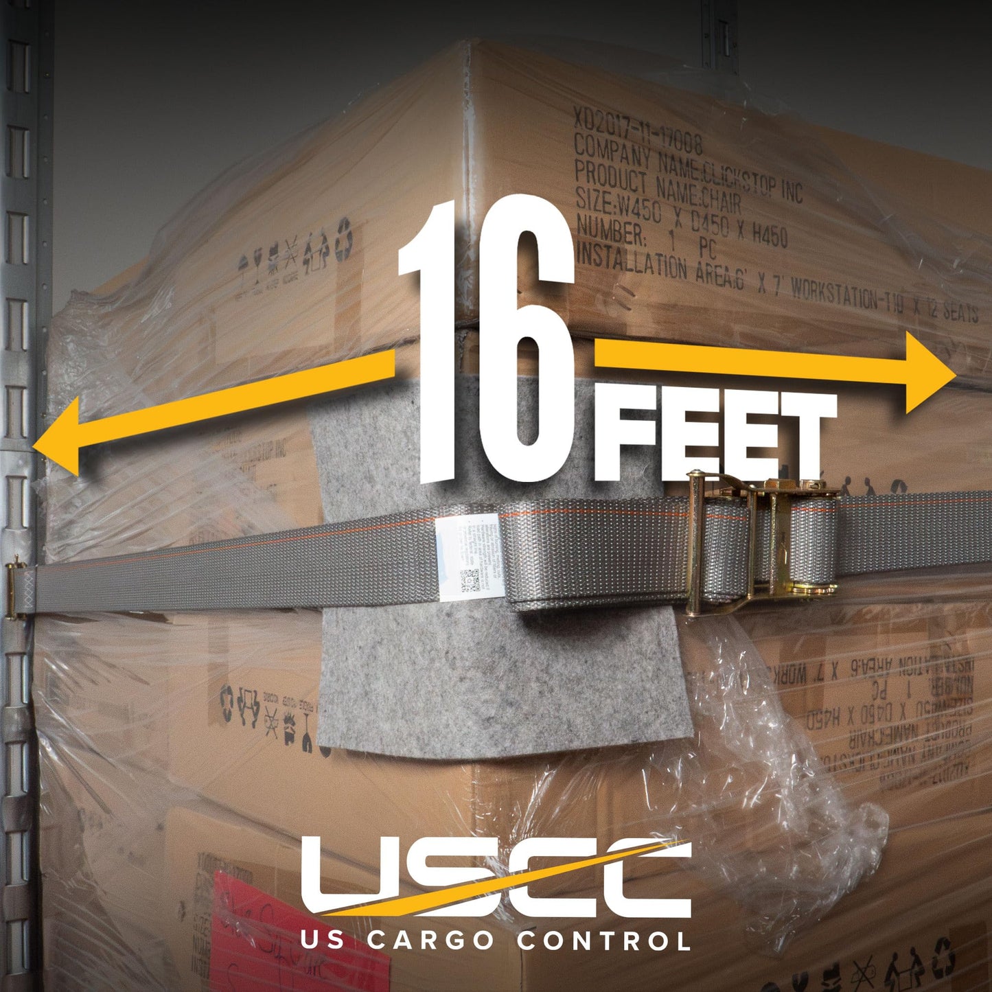 US Cargo Control E Track Straps 2" x 16' (10-Pack), 4,400 LBS Break Strength, Gray Heavy Duty E Track Ratchet Straps with 4' Fixed End and Spring E-Fittings, Logistic Tiedowns for Box Trucks, Vans