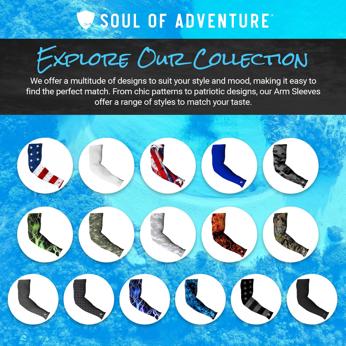 S A Compression Arm Sleeves for Men and Women - UPF 30+ Sun Protection, Moisture Wicking, 4-Way Stretch Arm Sleeves for Work & Sports (Blackout American Flag, 2 Pack)