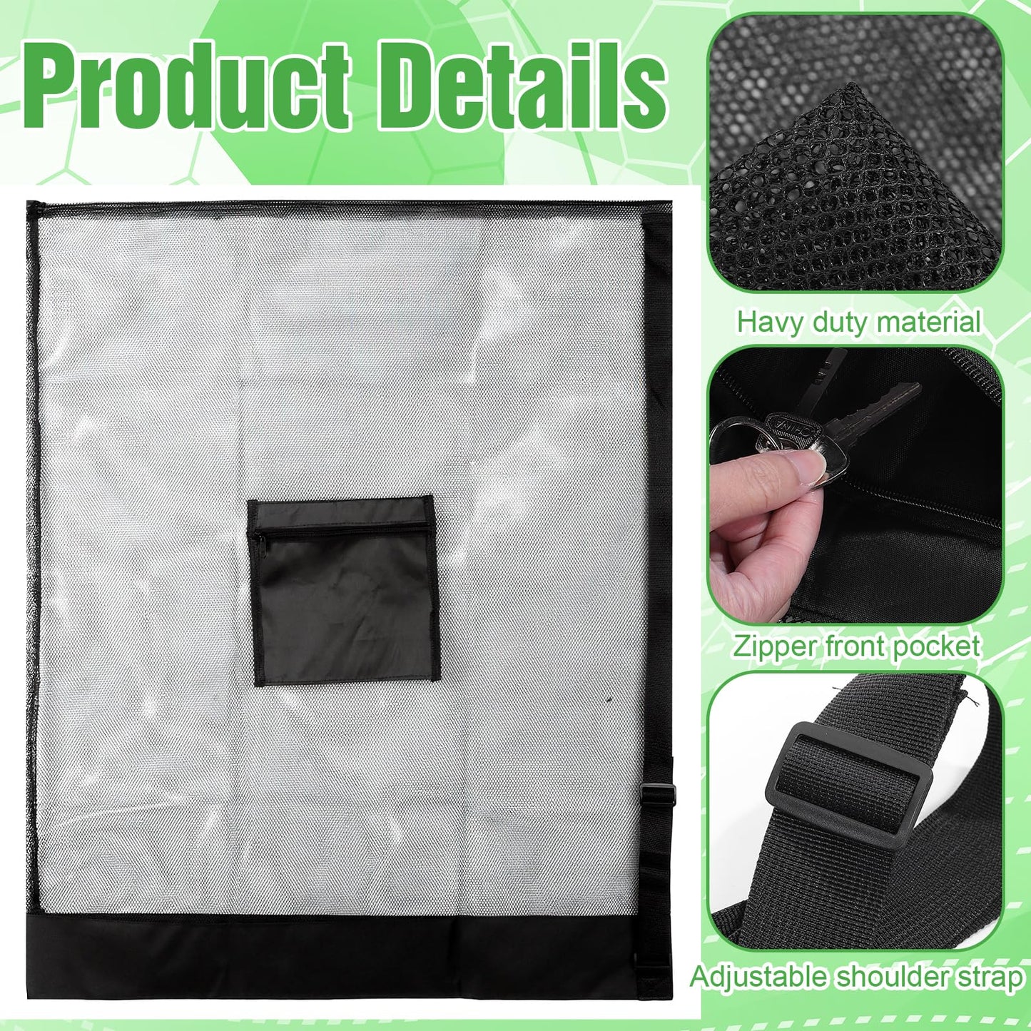 kuyeyzu 4 Pcs Extra Large Soccer Ball Bag 40" x 30" Heavy Duty Mesh Ball Bag with Pocket Drawstring Storage Sack for Basketball Volleyball Football Gym Equipment Coaches Black