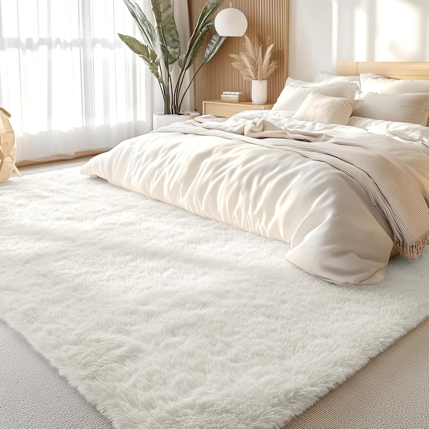 OLANLY Large Area Rug - Soft Fluffy Shaggy Carpet for Living Room & Bedroom | Machine Washable, Ivory