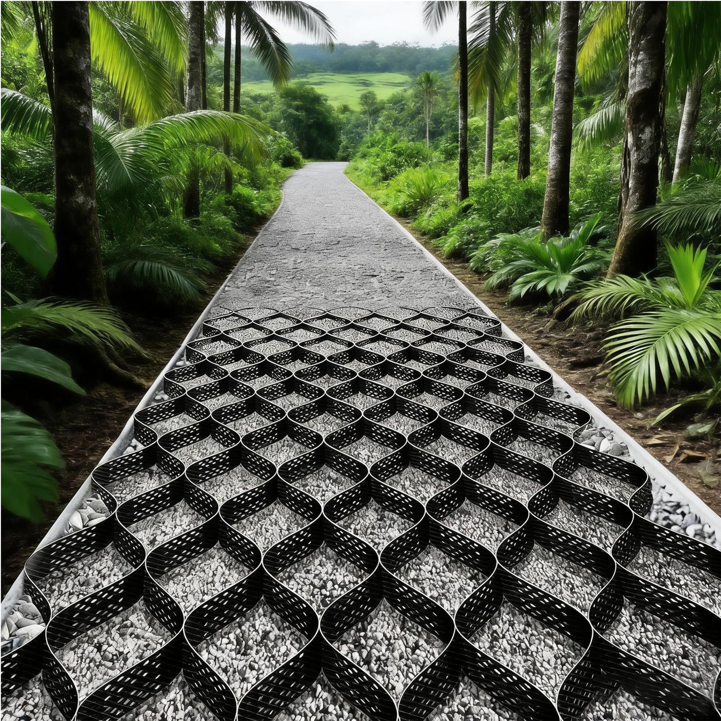MYOYAY 4" Gravel Grid 9.8x16.4 ft Depth Geo Ground Grid 1885 lbs/sq ft Tensile Strength Geo Cell, Expandable Geogrid Stabilization System for Parking Lots, Slope Driveway, Garden, DIY