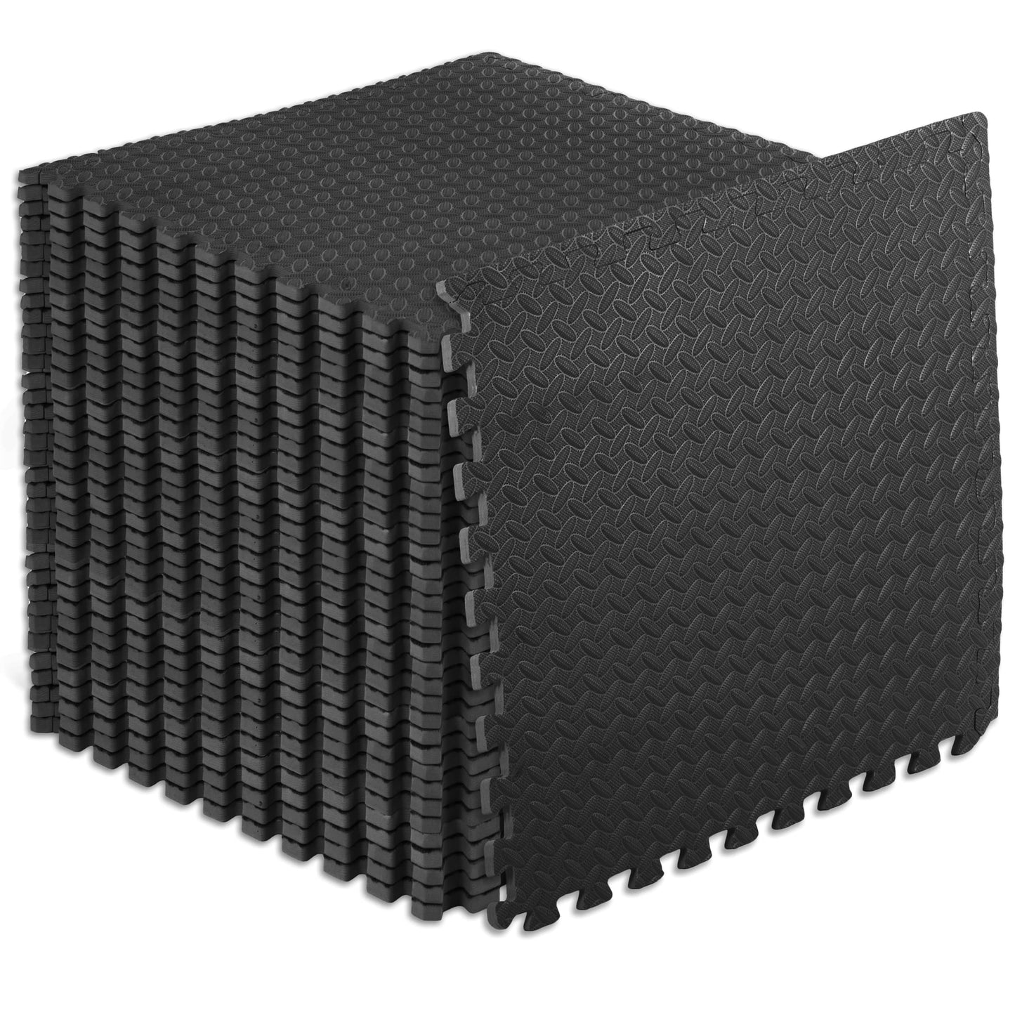 ProsourceFit Exercise Puzzle Mat ½-inch, EVA Interlocking Foam Floor Tiles for Home Gym, Workout Equipment, Kids Play Areas, Black, 144 SQ FT - 36 Tiles