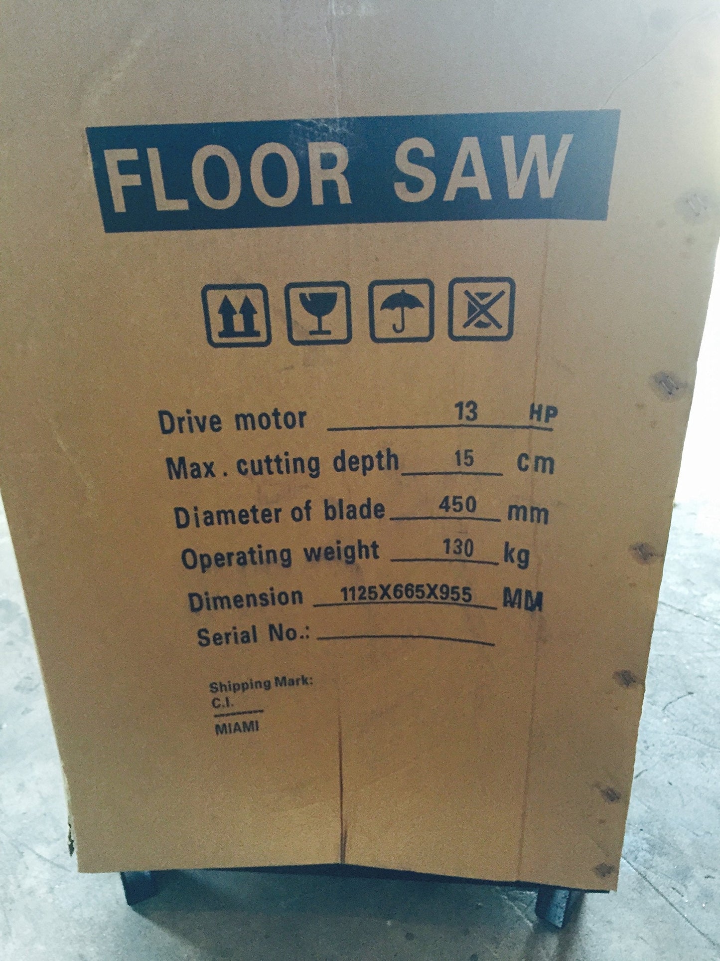 CORMAC CQ480 walk behind floor saw max 20" blade 13Hp gasoline engine and water tank INCLUDES 1 x 20" CONCRETE BLADE