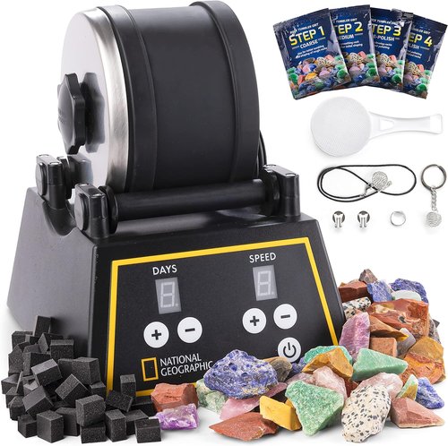 National Geographic Professional Rock Tumbler Kit - Complete 2 Lb. Tumbler for Adults & Kids with Rocks, Grit & GemFoam Polish