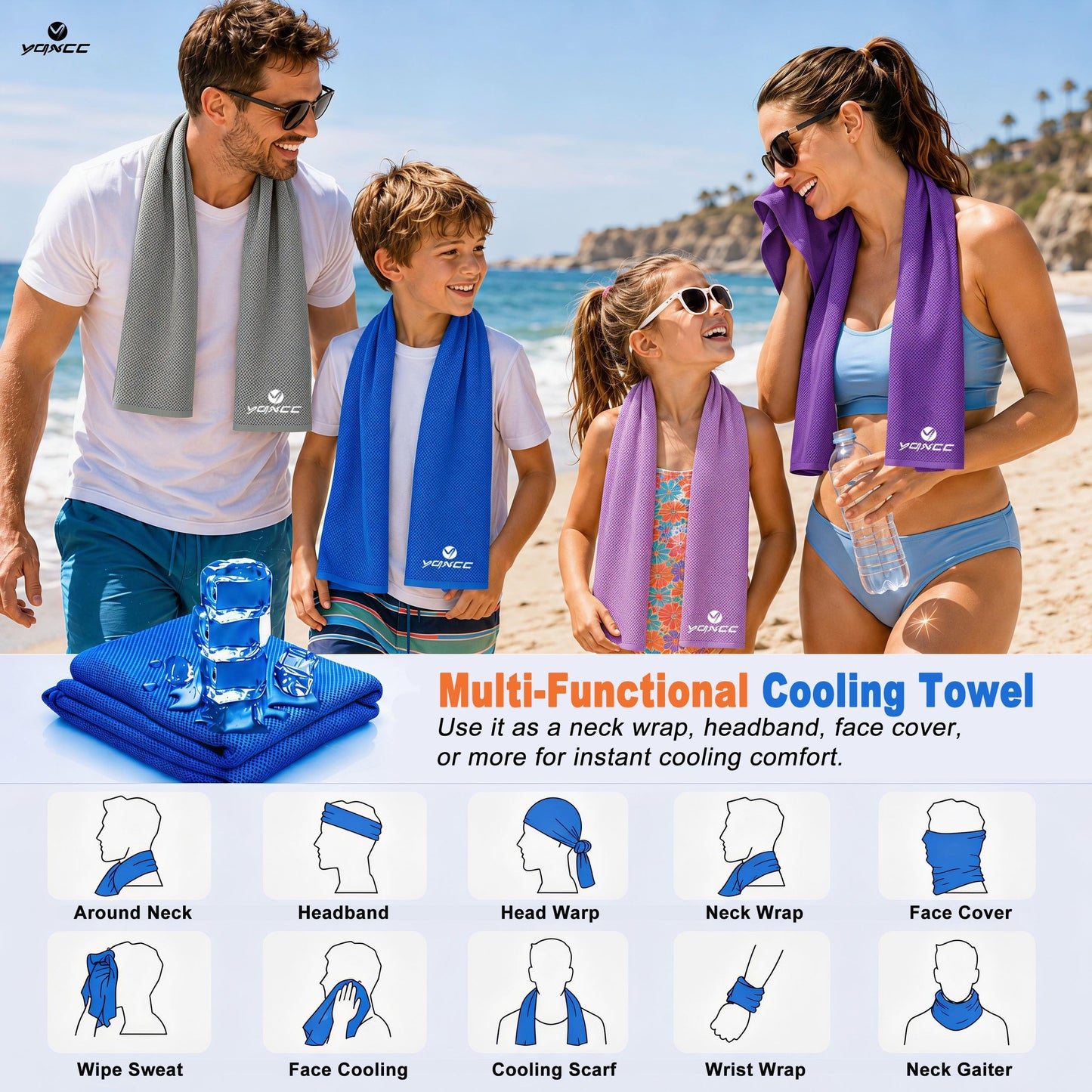 YQXCC Cooling Towels | 4 Pack 40"x12" | Cool for Neck | Microfiber Soft Breathable Chilly for Sports, Yoga, Golf, Gym, Camping, Running, Workout & More Activities