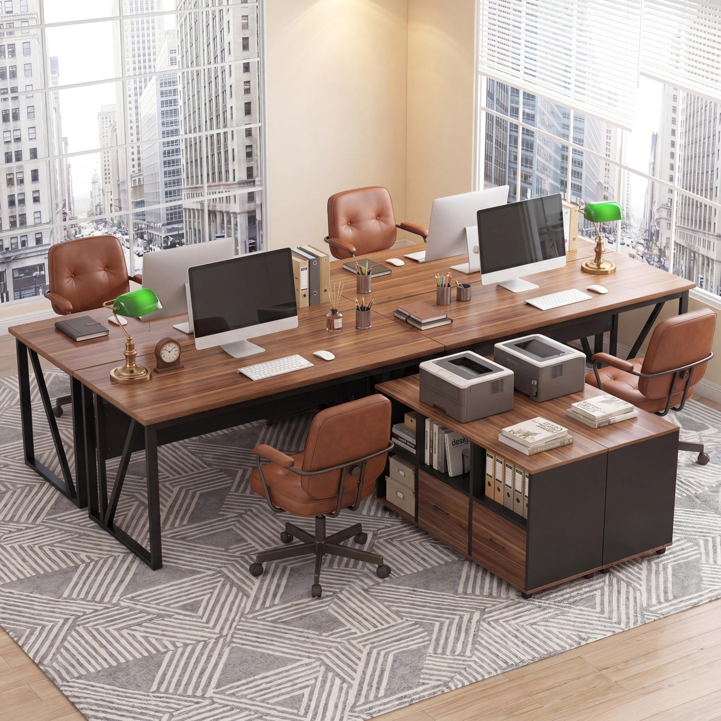 Tribesigns 55-Inch Executive Desk with 43" Mobile File Cabinet, L-Shaped Computer Desk with Drawers & Shelves, Large Industrial Home Office Desk Set with Storage, Brown & Black
