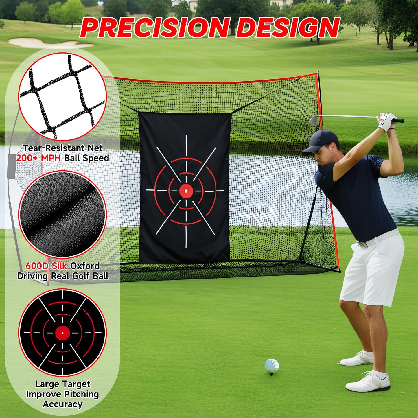 Aohanoi Golf Net, 10x7ft Golf Hitting Nets with a Turf Mats, Golf Practice Net for Backyard,Garage, Terrace Equipped with Noise Free Target, Great Gift for Fathers, Husbands and Professional Golfers