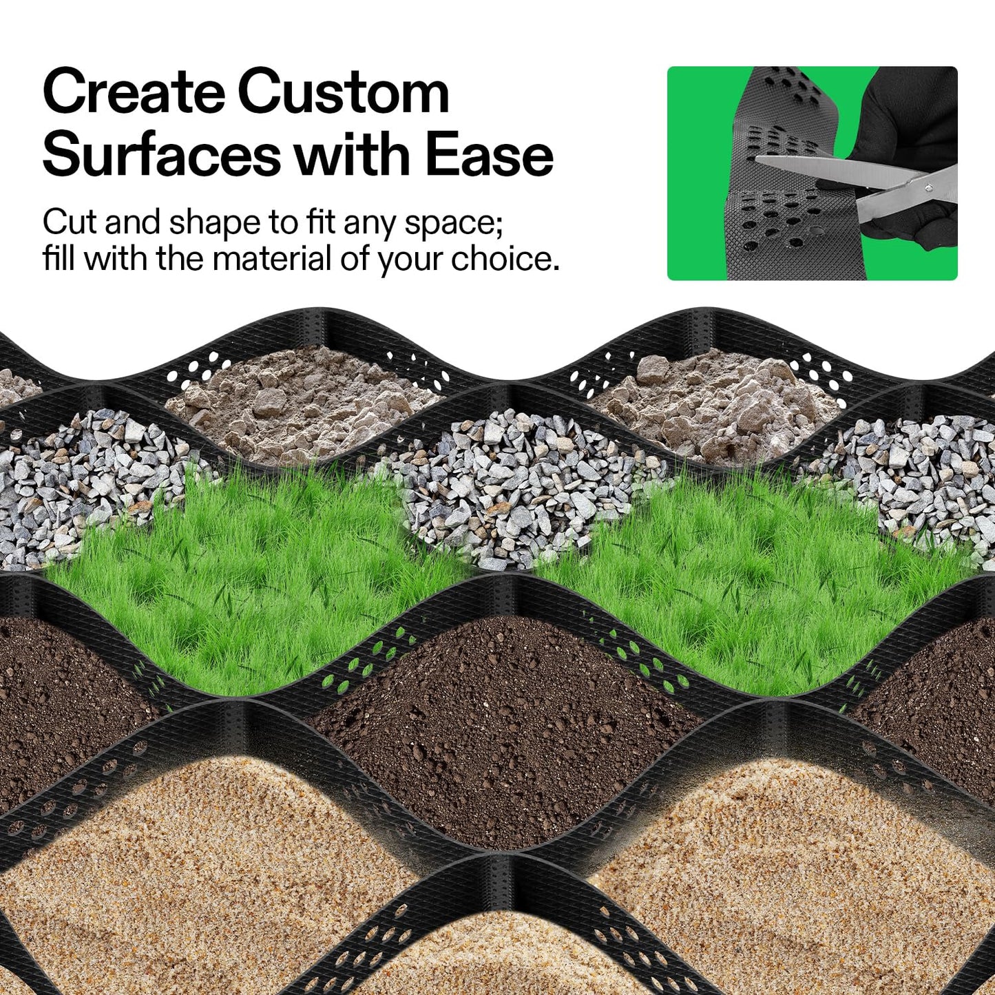 VIVOSUN 3’’ Depth Ground Grid, 6.5 x 17 ft, High-Density HDPE Geo Cell, 1885 lb per sq ft Load, Foldable & Tensile, Easy Installation with Gloves, Ideal for Gardens, Driveways, Pathways, Slopes