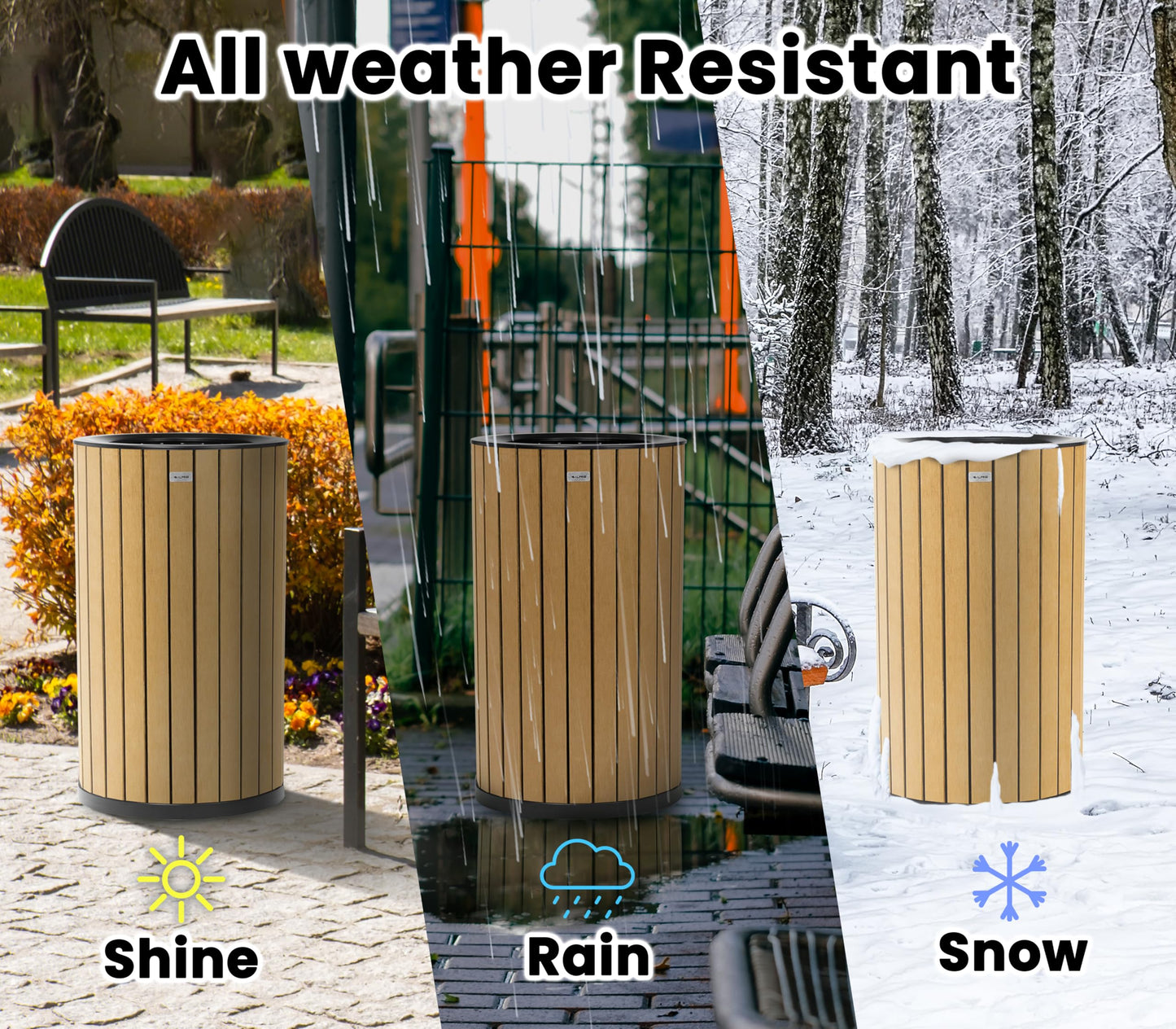 Alpine 32 Gallon Commercial Outdoor Trash Can – Open Top All-Weather Garbage Can with Leak-Proof Stainless Steel Liner, Floor-Mount Ready for Parks, Schools & Public Spaces (Flat Lid - Cedar)