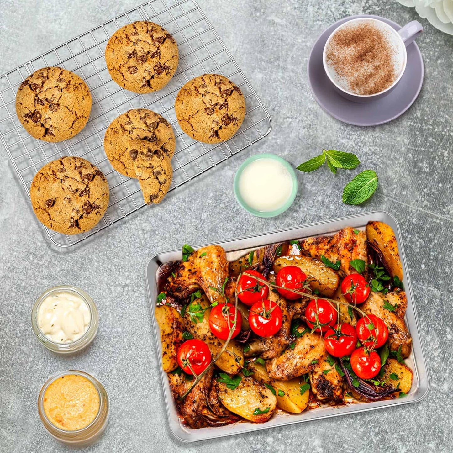 P&P CHEF Toaster Oven Pan Set - 10.4 Inch Stainless Steel Baking Tray & Cooling Rack | Dishwasher Safe, Non-Toxic, Easy to Clean