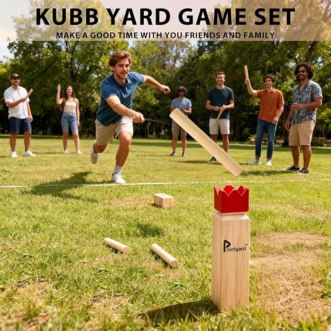 Pointyard Kubb Yard Game Set, Kubb Game Set with Carrying Bag - Wooden Toss Game Set for Outdoor Lawn Teenagers Adults Family