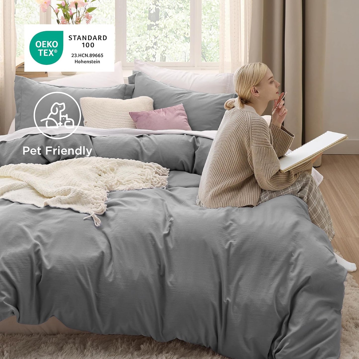 Bedsure Grey Duvet Cover Set - Extra Soft King Size Bedding | 3 Pieces with Zipper Closure, 104x90 Inches