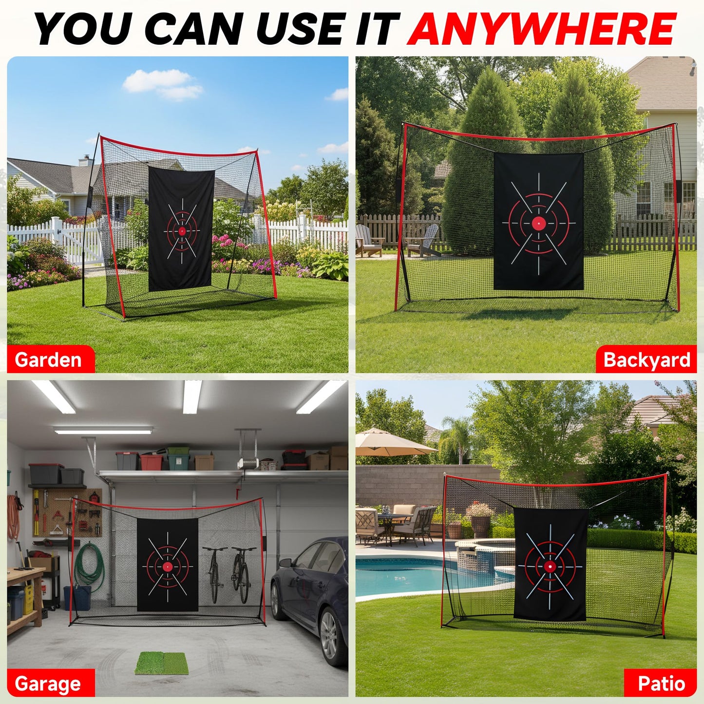 Aohanoi Golf Net, 10x7ft Golf Hitting Nets with a Turf Mats, Golf Practice Net for Backyard,Garage, Terrace Equipped with Noise Free Target, Great Gift for Fathers, Husbands and Professional Golfers