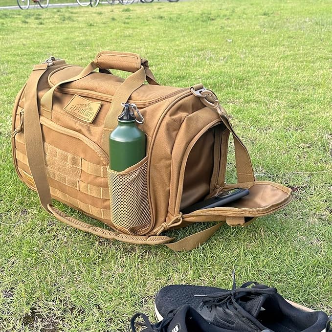 APRlLBAY Gym Bag Large Size 43L Training Bag Traveling With Luggage Strap Equipment Bag Tactical Military Duffel for Men&Women Basketball Football Weekender,Sports Bag Sturdy (Khaki)