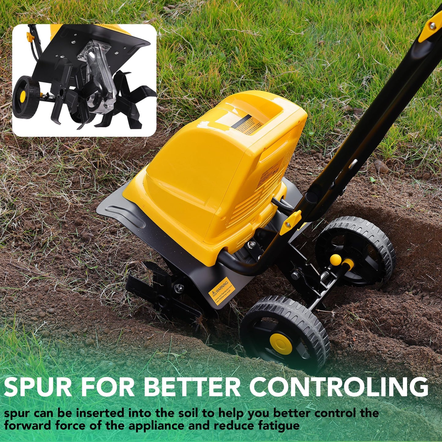 IncwBo Electric Tiller/Cultivator 4 Steel Tines, Garden Roto Tillers for Gardening, 15Amp 12 Inch Corded Rototiller with Adjustable Wheels