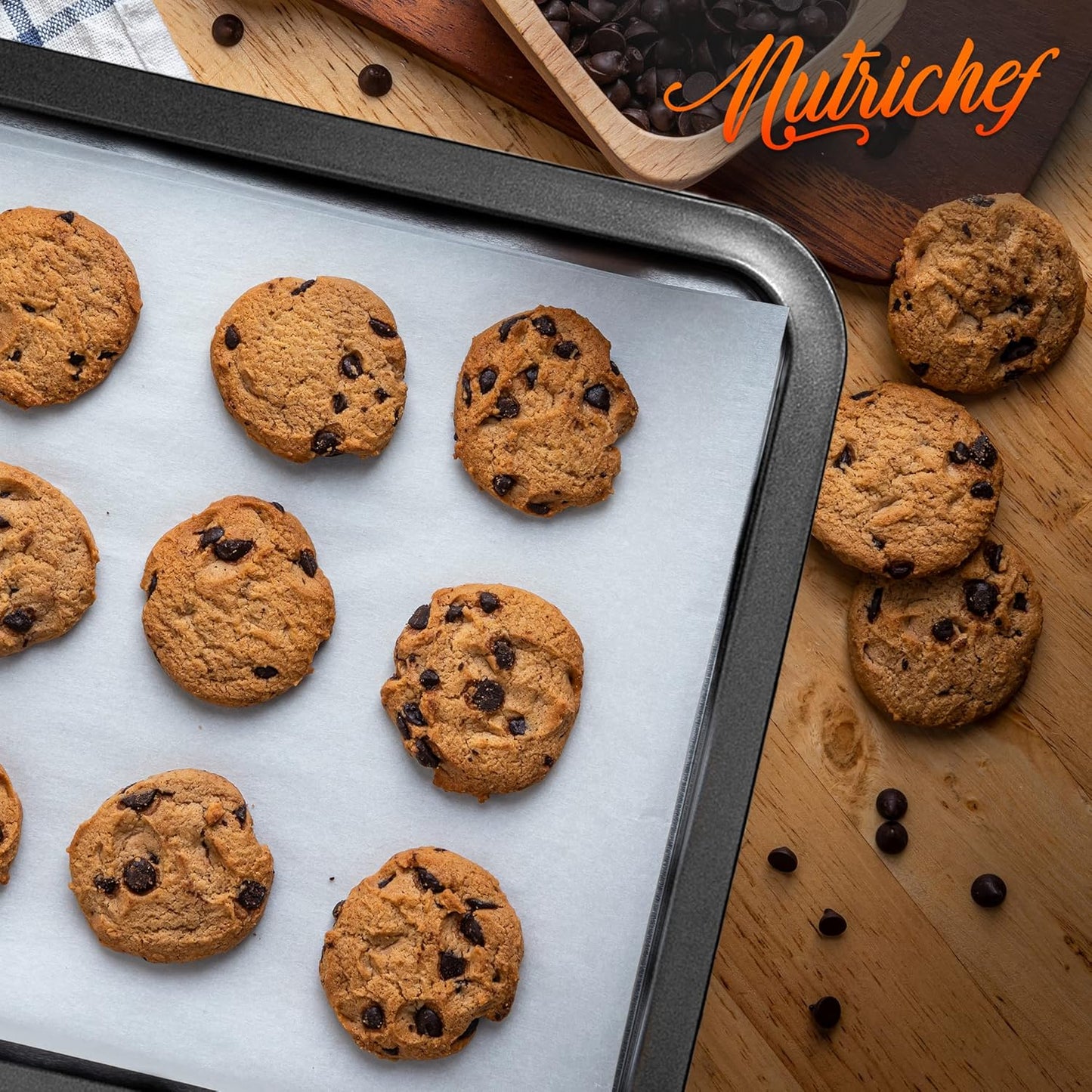 Nutrichef Large Cookie Sheet - Nonstick Gray Silicone Coating | Easy Clean & Durable 17" x 11.5" Oven Pan