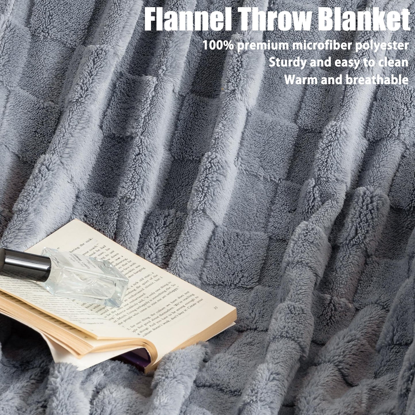 Flannel Checkerboard Throw Blanket 3D Checkered Super Soft Fluffy Lightweight for Sofa Chair Bed Camping Anti-Pilling Protecting The Sofa for All Seasons (Gray Blue, 50 x 60 inch)