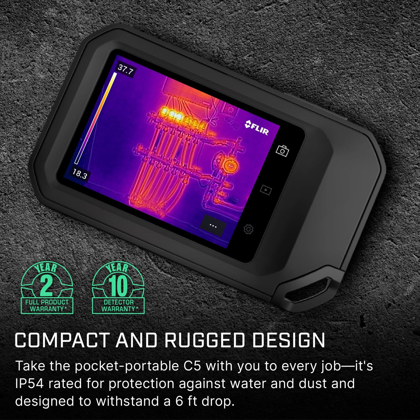 FLIR C5 Compact Thermal Imaging Camera with Wifi: High Resolution Infrared Imager for Inspection, Electrical/Mechanical, Building, and HVAC Applications