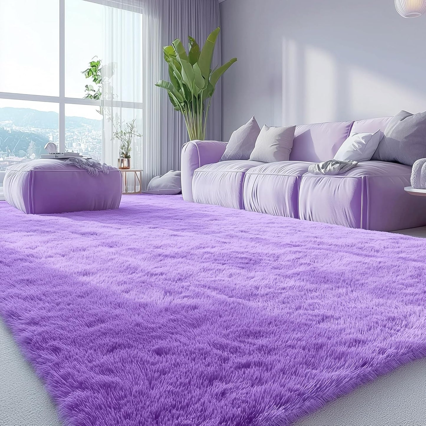 OLANLY Large Area Rug - Soft Fluffy Shaggy Carpet for Living Room & Bedroom | Machine Washable, Purple
