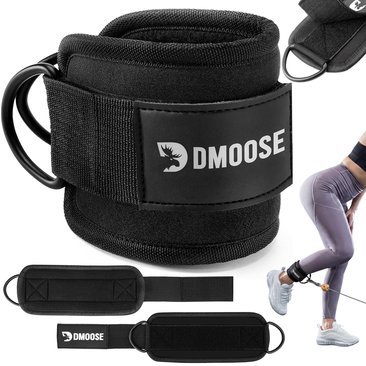 DMoose Ankle Strap for Cable Machine Attachments - Gym Ankle Cuff for Kickbacks, Glute Workouts, Leg Extensions, Curls, Booty Hip Abductors Exercise for Men Women
