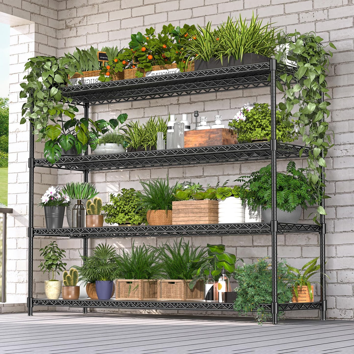 RackBro 60" W Storage Shelves 2640 LBS Heavy Duty Garage Shelving, Adjustable Wire Shelving Metal Shelving with Liners, Fits 27-Gallon Totes, 60" W x 18" D x 68.4" H for Commercial Warehouse, Black