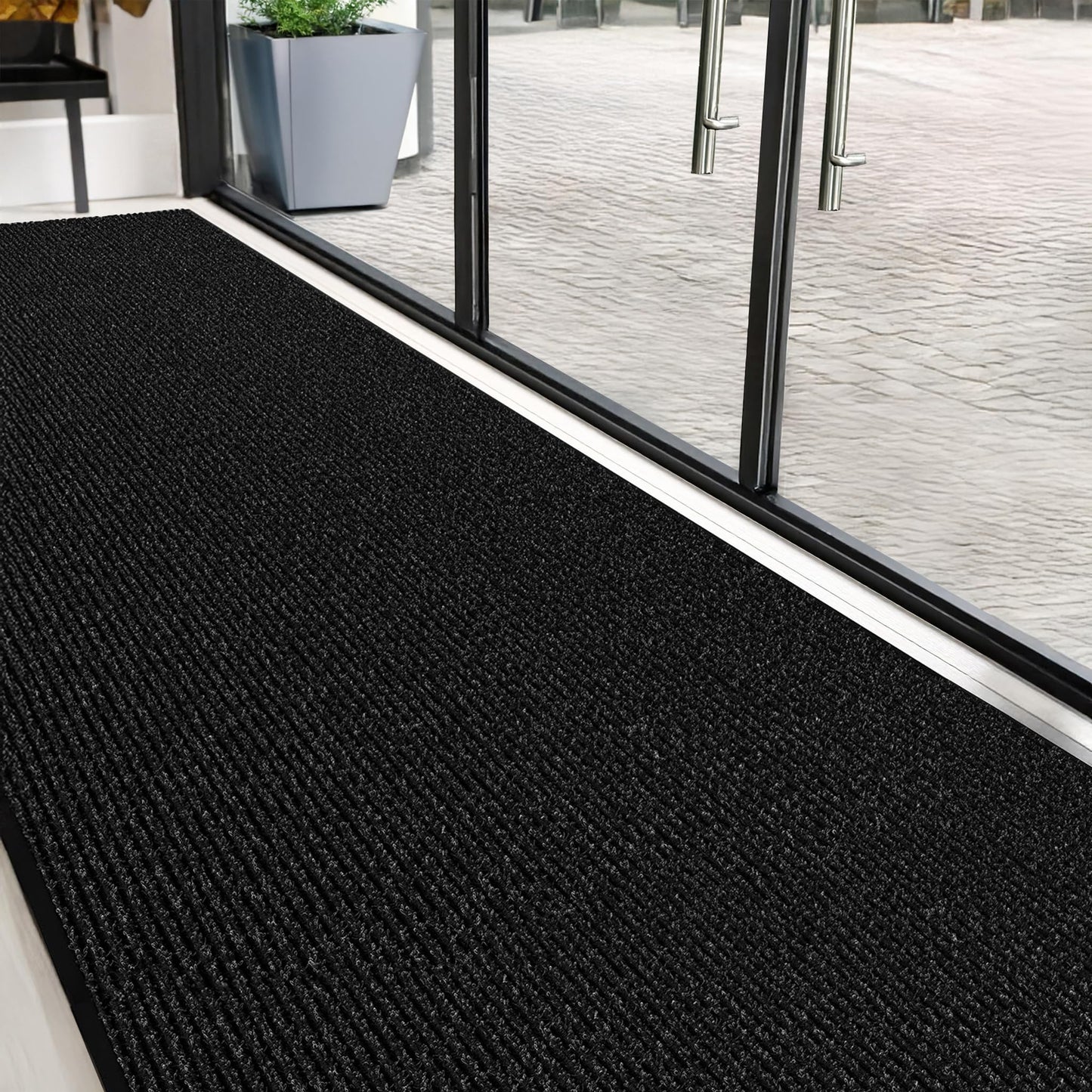 Commercial Door Mat 3'x16' Black, Heavy Duty Industrial Floor Mat for High Traffic Areas, Nonslip Rubber Backing, Large Door Mat for Indoor Entrance or Business Entryway.