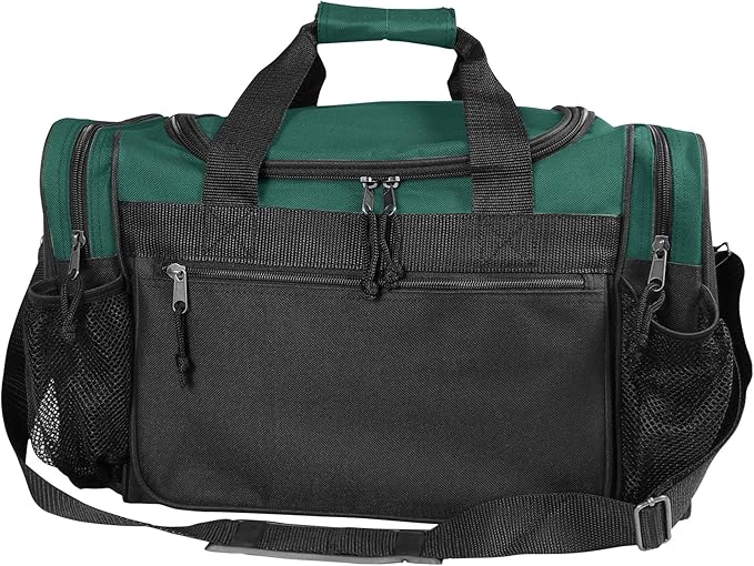 DALIX 17" Duffle Bag Dual Front Mesh Pockets (Black Gold Gray Dark Green Navy Blue Maroon Royal Blue Orange Pink Purple Red White