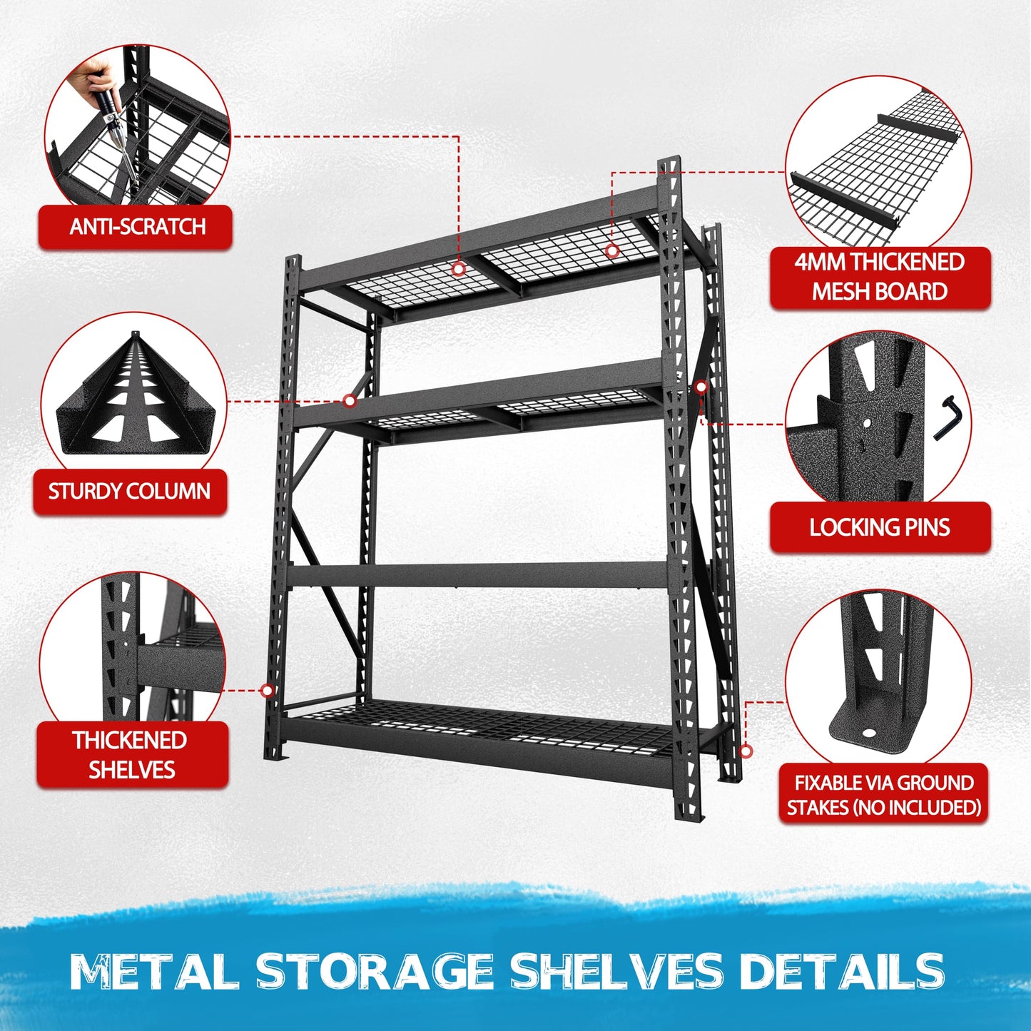 MUPATER 72" W x 24" D x 84" H Heavy Duty Storage Shelves, 8000 Pound Load Capacity, 4-Tier Adjustable Industrial Shelving, Metal Garage Storage Rack for Warehouse, Garage, Kitchen