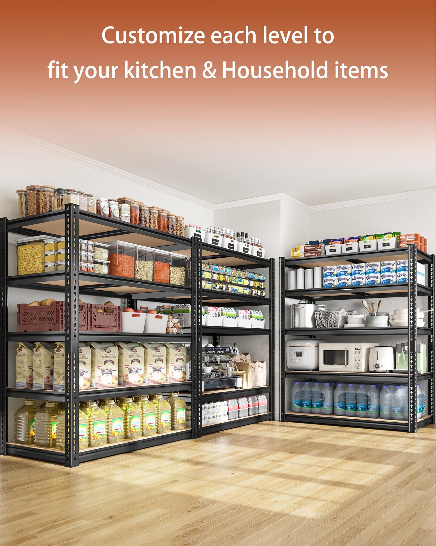 CypBed Storage Shelves Heavy Duty Garage Shelving Unit Adjustable 2200LBS Metal Shelving 5 Tier Garage Storage Rack, Shelf for Basement/Warehouse/Pantry/Closet/Kitchen 35.54" W x 16" D x 72" H, Black