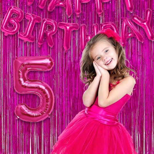 GREATRIL Shiny Fuchsia Tinsel Foil Fringe Curtain - Hot Pink Party Streamers Backdrop - 3.2ft X 8.2ft | 2 Packs