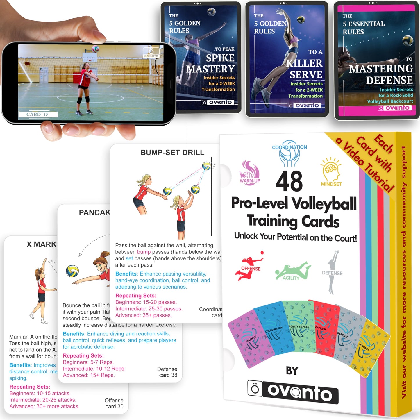 OVANTO Volleyball Training Equipment Aid Cards, Solo Volleyball Rebounder Drills for Kids & Adults to Practice Anywhere.Volleyball Stuff Cards to Masterfully Set, Pass, Serve, Spike & Block