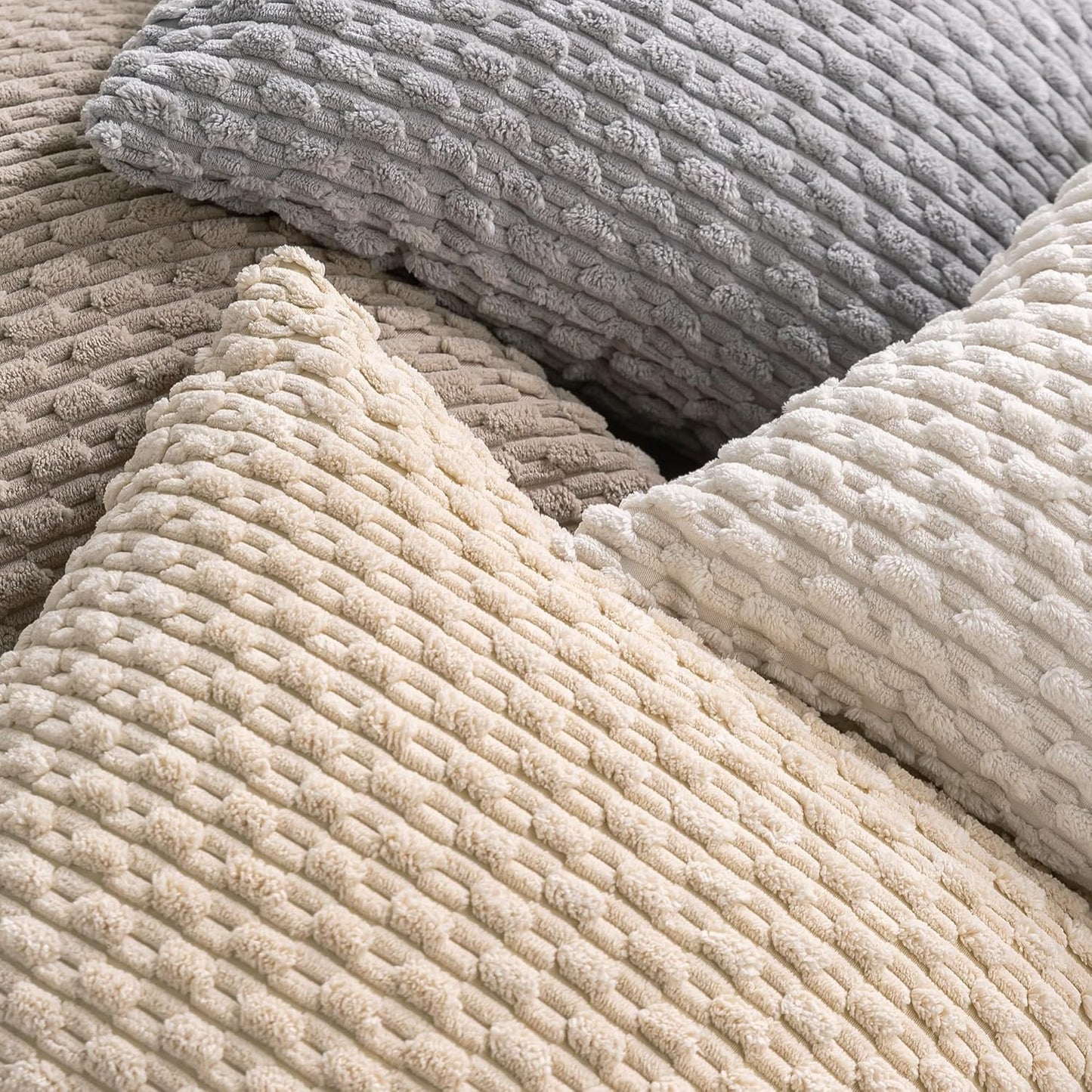 Skiennix Set of 4 Neutral Decorative Throw Pillow Covers - Soft Corduroy 18x18 Inch Cushion Cases for Sofa & Bed