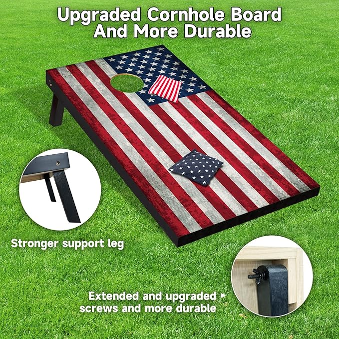 Cornhole Board Set with Carrying Bags & 8 Bean Bags Corn Hole Boards Bean Toss Game for Adults Family Outdoor Lawn Outside Backyard Games