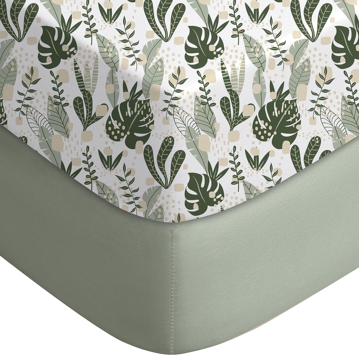 Yoofoss Fitted Pack and Play Sheets - Soft, Breathable Mini Crib Sheets 2-Pack (Green + Banana Leaves)