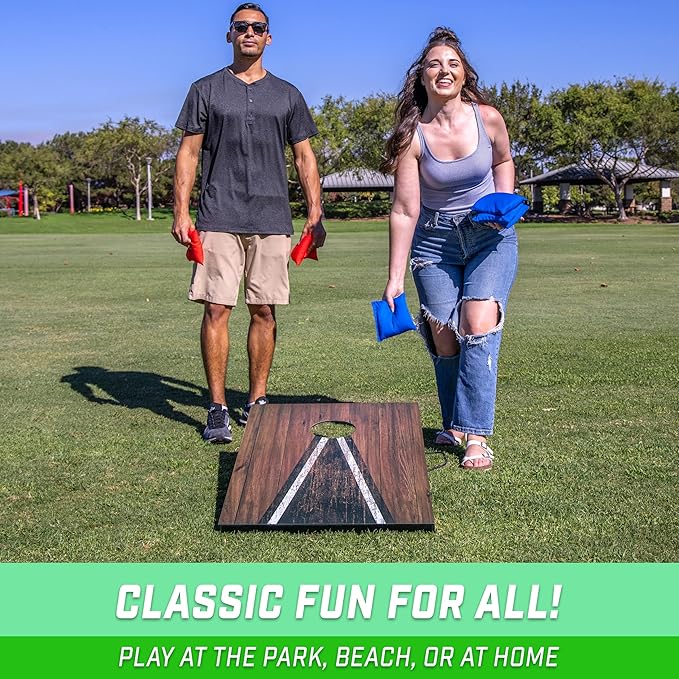 GoSports 3 x 2 ft Cornhole Board Set - Portable Outdoor Toss Game for Adults & Family - Includes Set of 8 Bean Bags with Built-in Storage - Choose Your Style