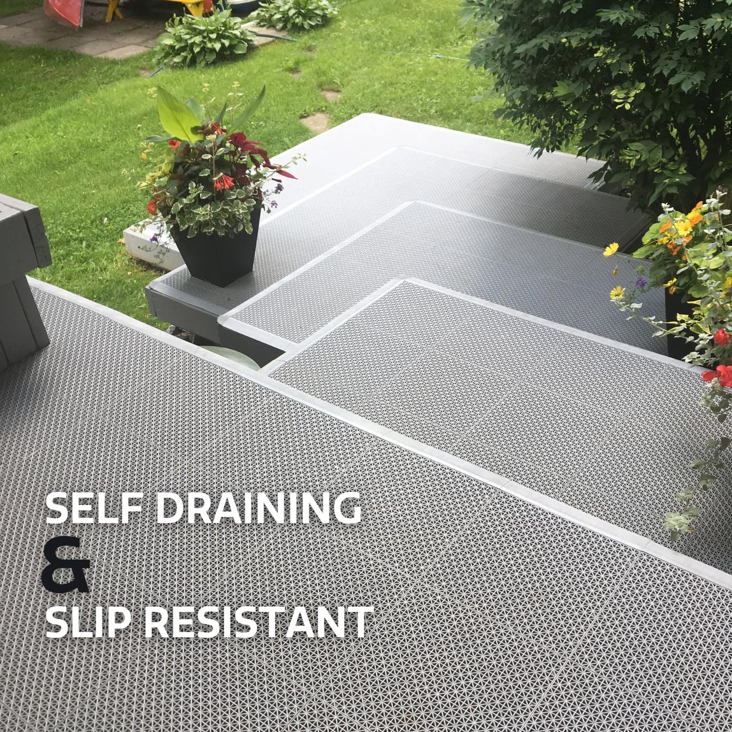 Big Floors DuraGrid Deck Tiles, Interlocking Outdoor Tiles for Patio, Self-Draining, UV-Resistant, Water-Resistant Modular Flooring, Easy Install, 40 Pack, Evergreen
